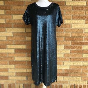 Moulinette Soeurs Anthropologie Blue Interstellar Sequin Midi Dress